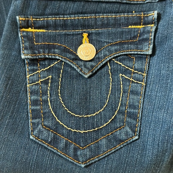 True Religion | Low Rise Boot Cut Dark Denim Jeans Size 24 - Picture 3 of 16